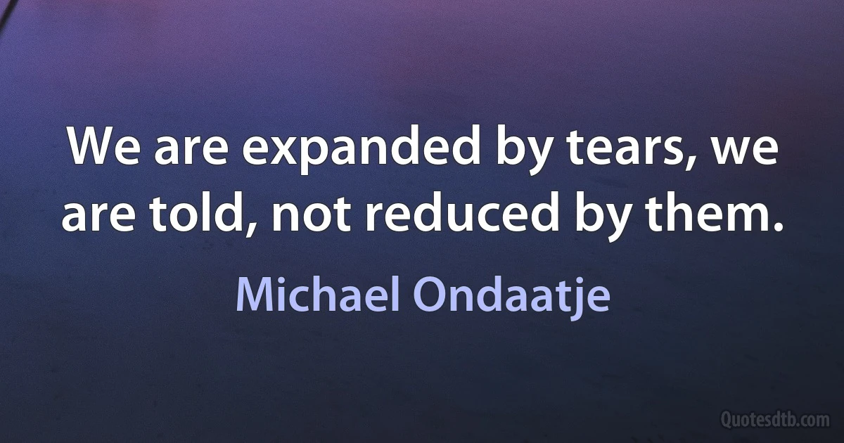 We are expanded by tears, we are told, not reduced by them. (Michael Ondaatje)