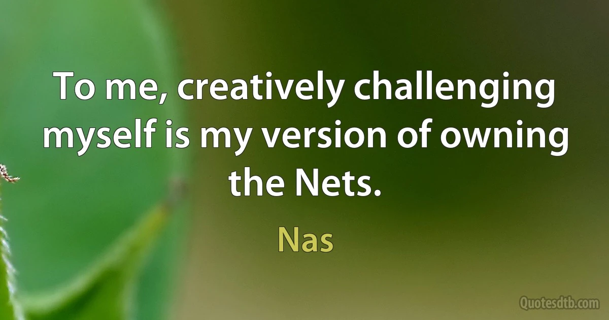 To me, creatively challenging myself is my version of owning the Nets. (Nas)