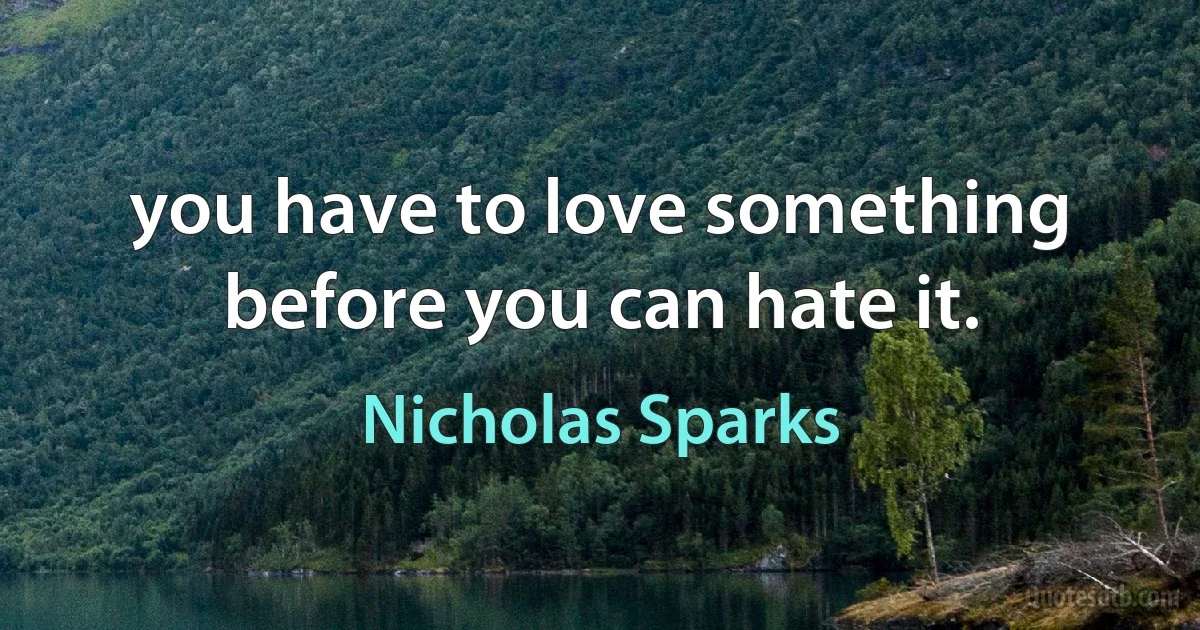 you have to love something before you can hate it. (Nicholas Sparks)