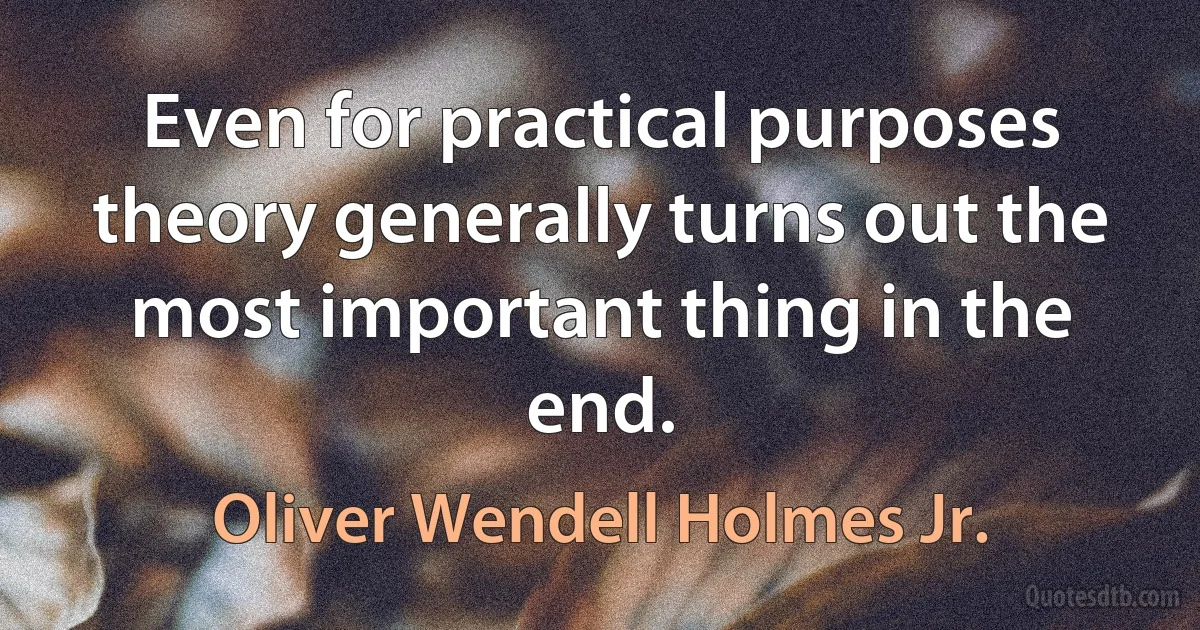 Even for practical purposes theory generally turns out the most important thing in the end. (Oliver Wendell Holmes Jr.)