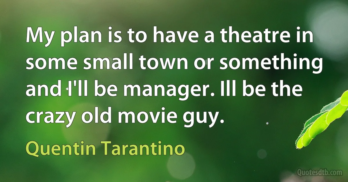 My plan is to have a theatre in some small town or something and I'll be manager. Ill be the crazy old movie guy. (Quentin Tarantino)