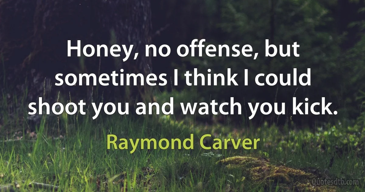 Honey, no offense, but sometimes I think I could shoot you and watch you kick. (Raymond Carver)