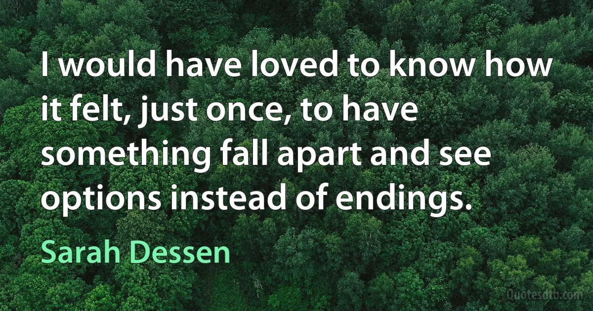 I would have loved to know how it felt, just once, to have something fall apart and see options instead of endings. (Sarah Dessen)