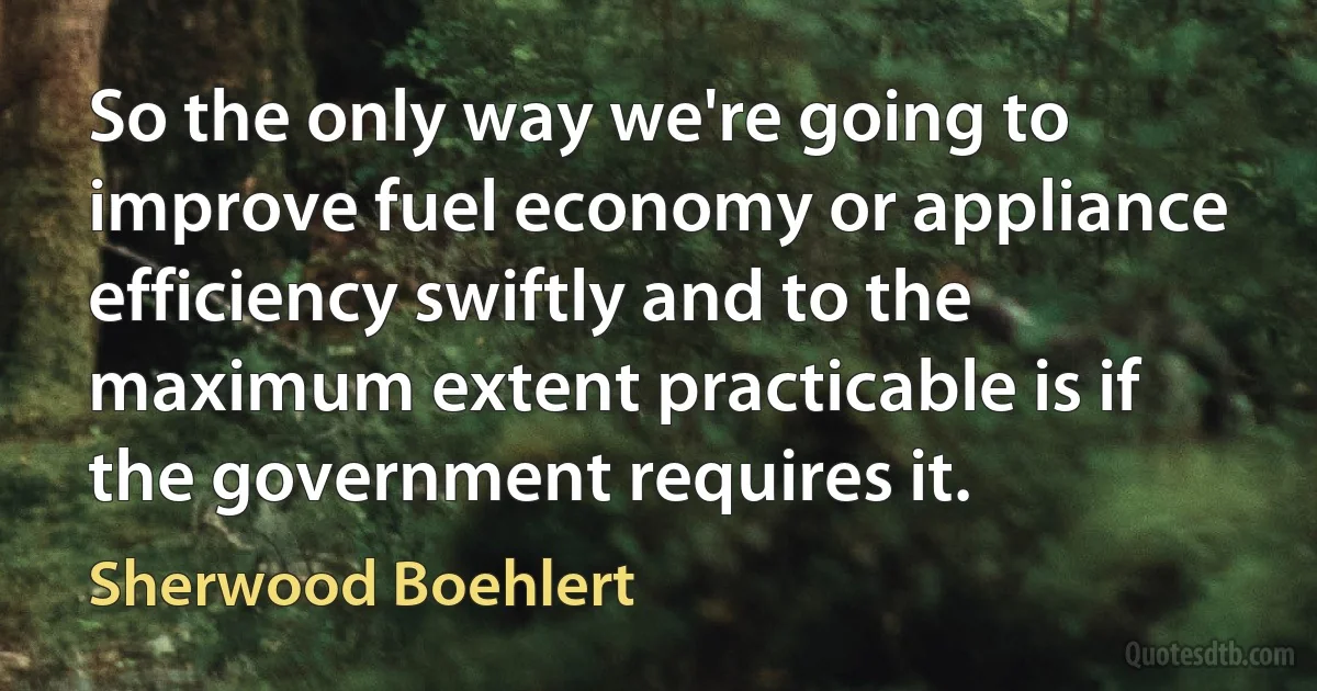 So the only way we're going to improve fuel economy or appliance efficiency swiftly and to the maximum extent practicable is if the government requires it. (Sherwood Boehlert)