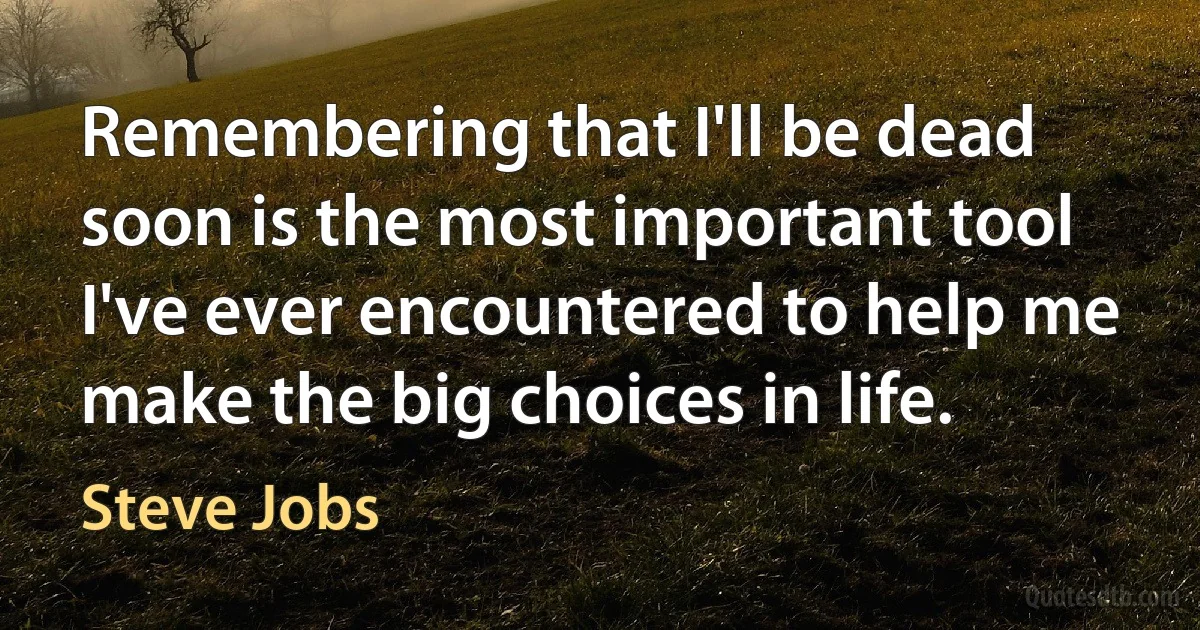 Remembering that I'll be dead soon is the most important tool I've ever encountered to help me make the big choices in life. (Steve Jobs)