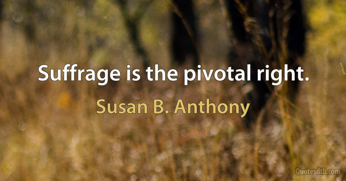 Suffrage is the pivotal right. (Susan B. Anthony)