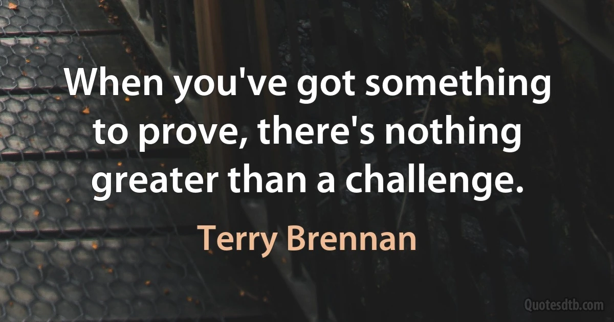 When you've got something to prove, there's nothing greater than a challenge. (Terry Brennan)