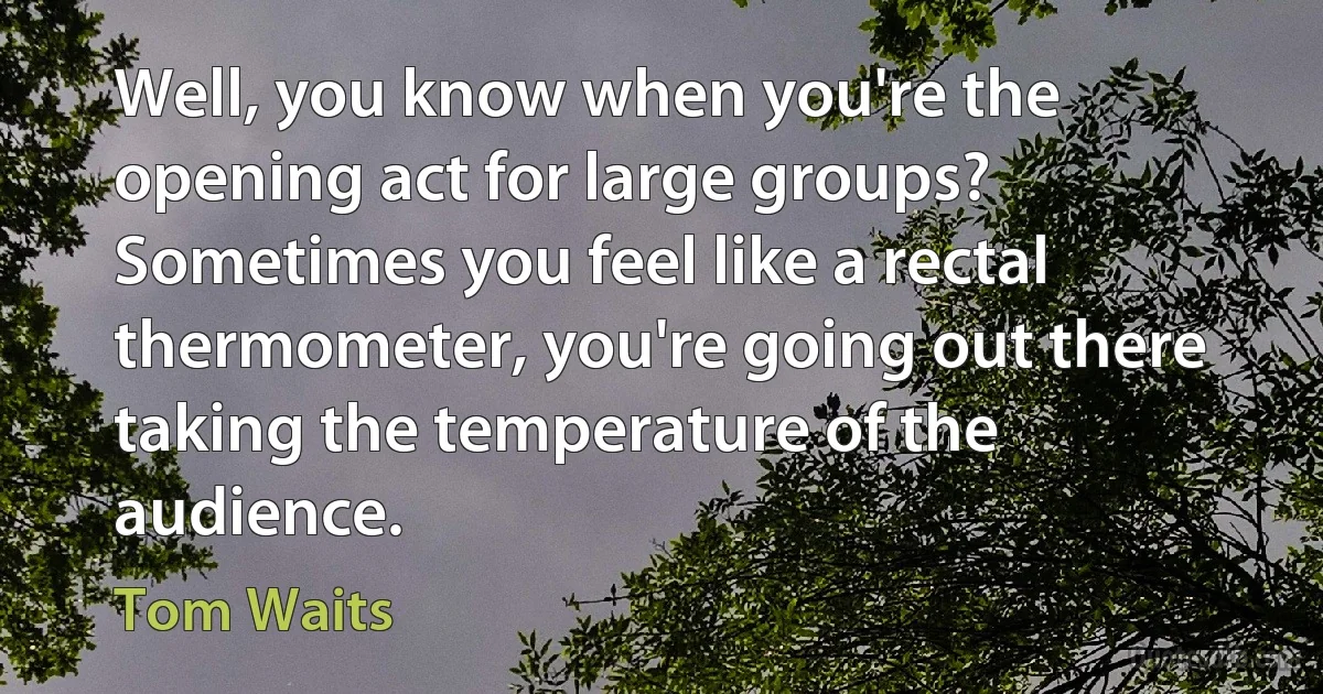 Well, you know when you're the opening act for large groups? Sometimes you feel like a rectal thermometer, you're going out there taking the temperature of the audience. (Tom Waits)