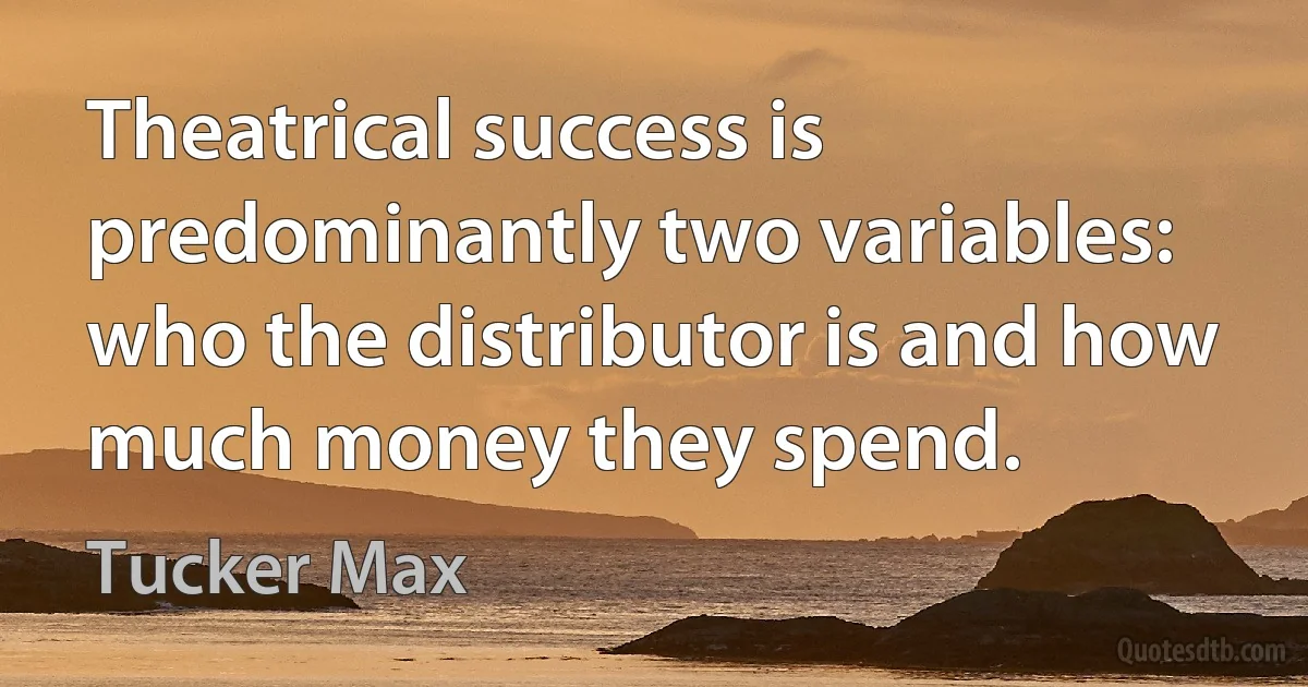 Theatrical success is predominantly two variables: who the distributor is and how much money they spend. (Tucker Max)