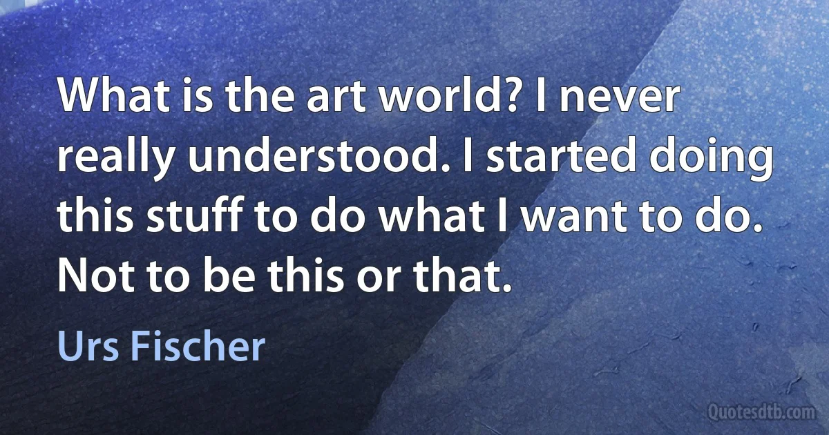 What is the art world? I never really understood. I started doing this stuff to do what I want to do. Not to be this or that. (Urs Fischer)