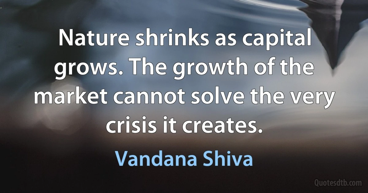 Nature shrinks as capital grows. The growth of the market cannot solve the very crisis it creates. (Vandana Shiva)