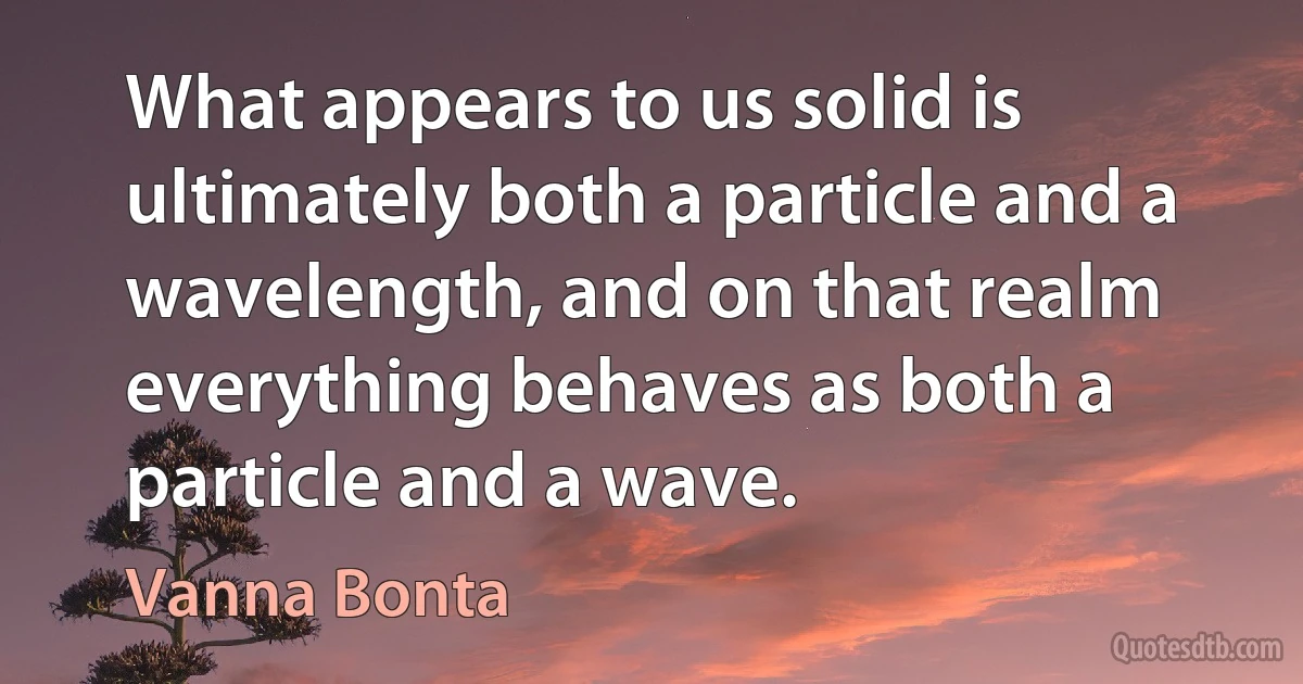 What appears to us solid is ultimately both a particle and a wavelength, and on that realm everything behaves as both a particle and a wave. (Vanna Bonta)