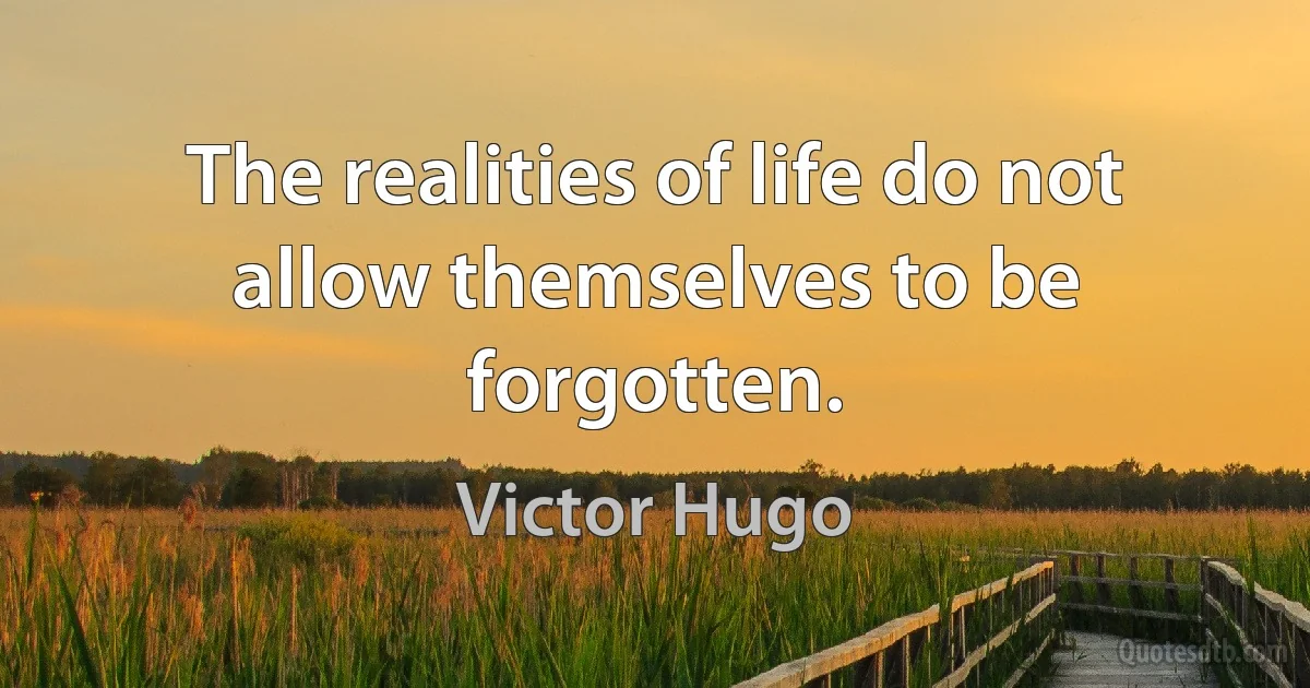 The realities of life do not allow themselves to be forgotten. (Victor Hugo)