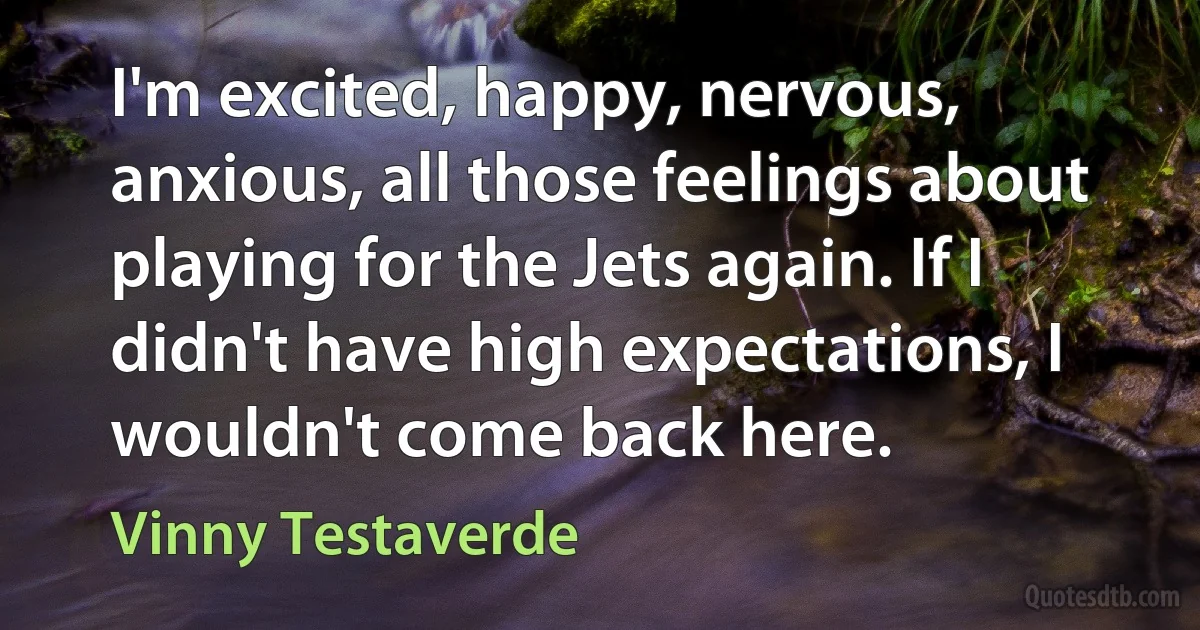 I'm excited, happy, nervous, anxious, all those feelings about playing for the Jets again. If I didn't have high expectations, I wouldn't come back here. (Vinny Testaverde)