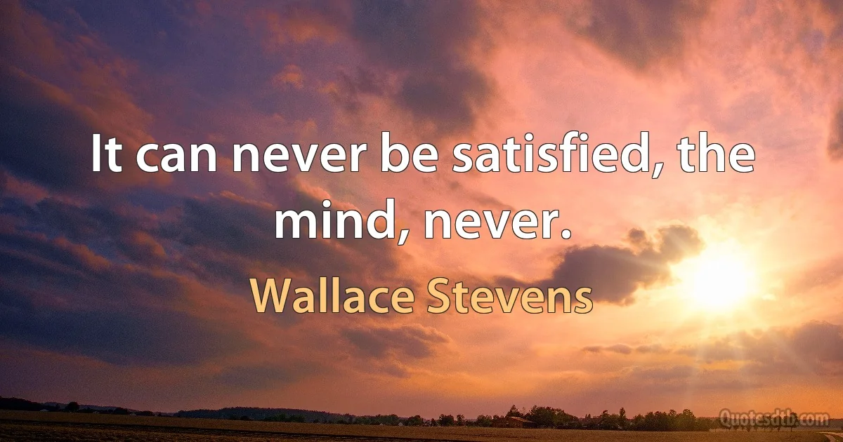 It can never be satisfied, the mind, never. (Wallace Stevens)