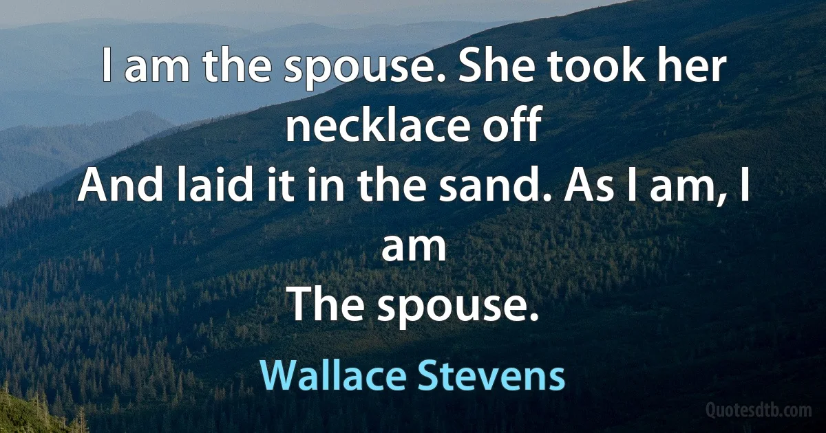 I am the spouse. She took her necklace off
And laid it in the sand. As I am, I am
The spouse. (Wallace Stevens)