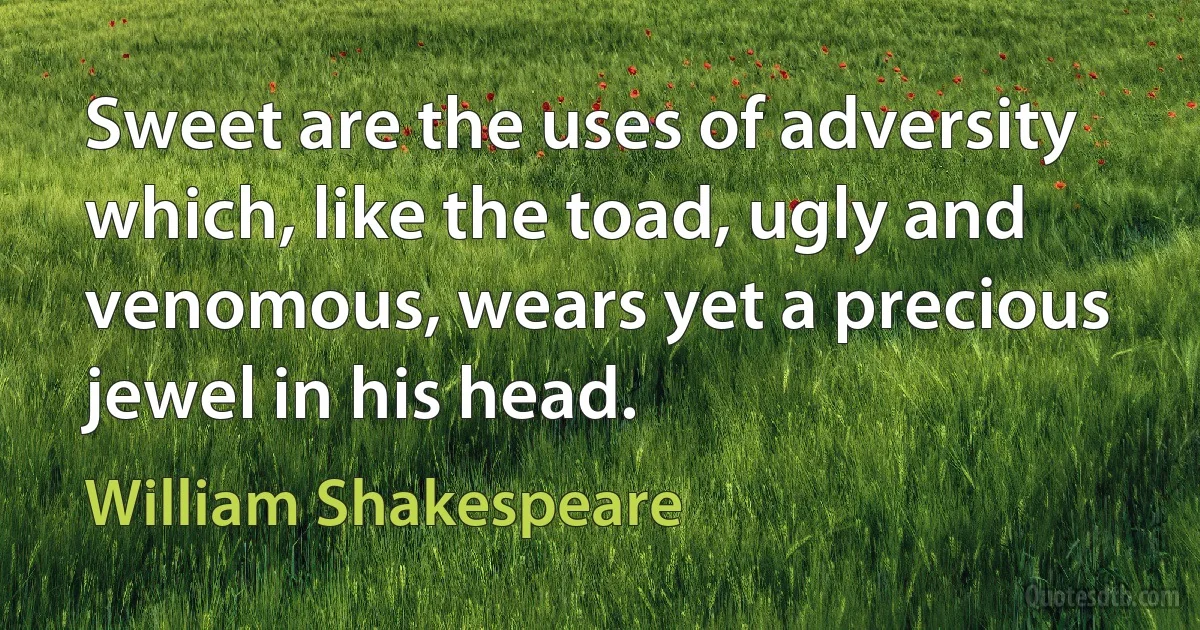 Sweet are the uses of adversity which, like the toad, ugly and venomous, wears yet a precious jewel in his head. (William Shakespeare)