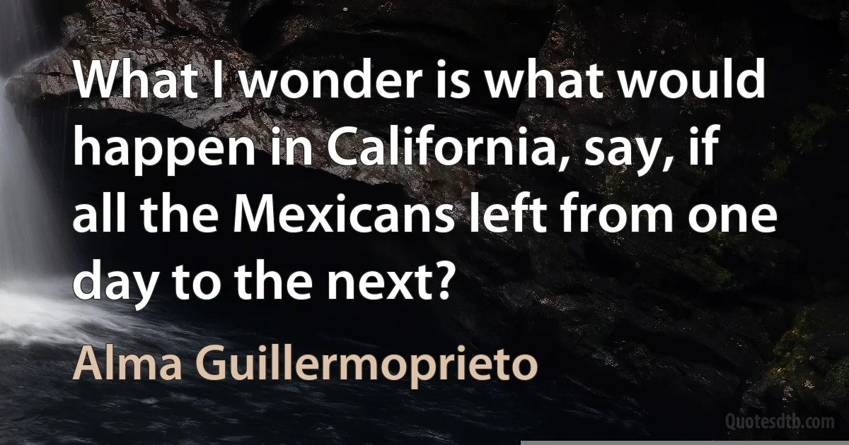 What I wonder is what would happen in California, say, if all the Mexicans left from one day to the next? (Alma Guillermoprieto)