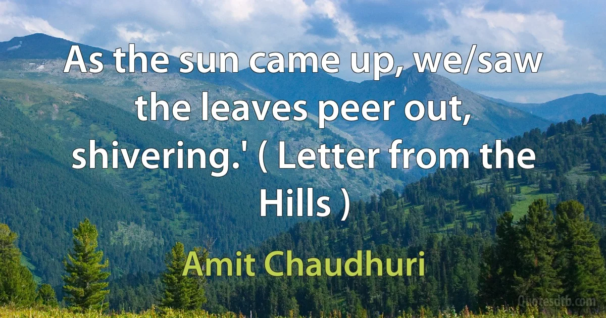 As the sun came up, we/saw the leaves peer out, shivering.' ( Letter from the Hills ) (Amit Chaudhuri)