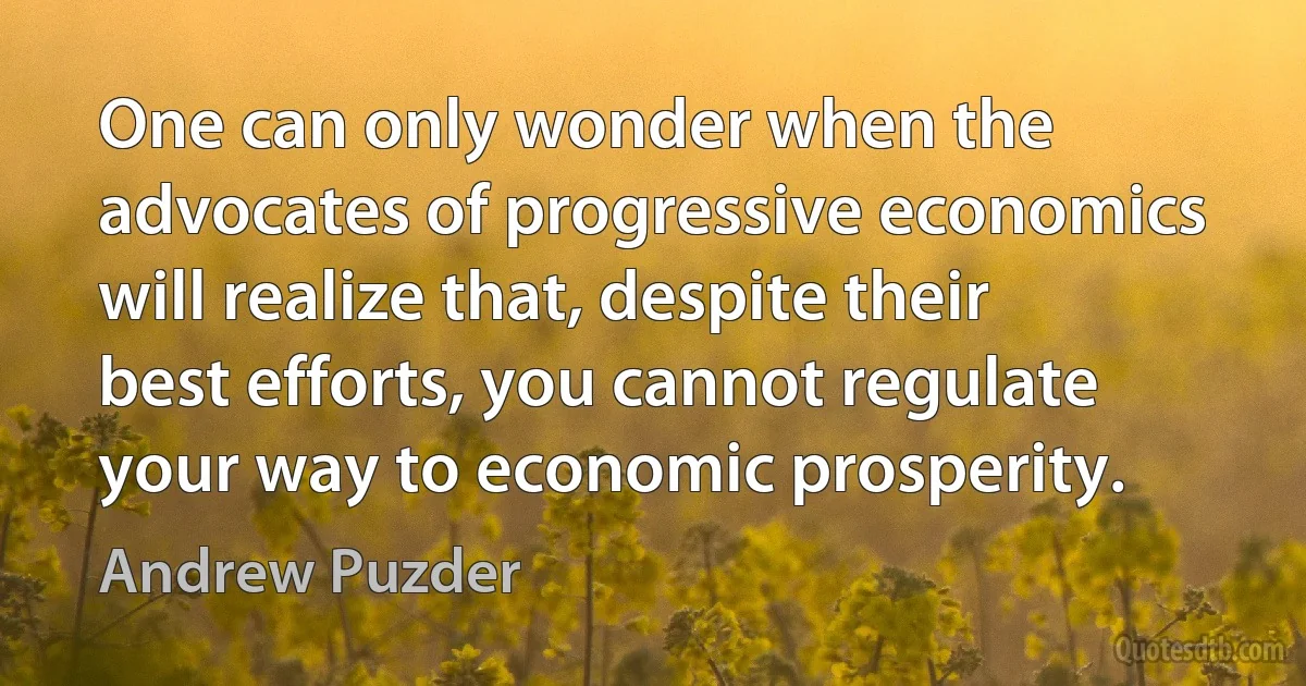 One can only wonder when the advocates of progressive economics will realize that, despite their best efforts, you cannot regulate your way to economic prosperity. (Andrew Puzder)