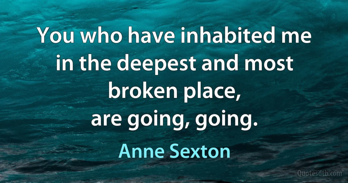 You who have inhabited me
in the deepest and most broken place,
are going, going. (Anne Sexton)