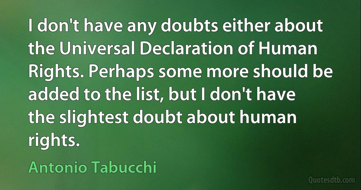 I don't have any doubts either about the Universal Declaration of Human Rights. Perhaps some more should be added to the list, but I don't have the slightest doubt about human rights. (Antonio Tabucchi)