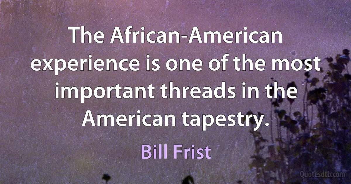 The African-American experience is one of the most important threads in the American tapestry. (Bill Frist)