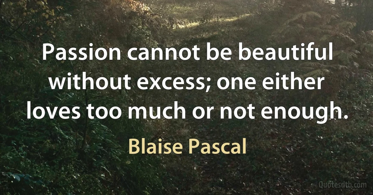 Passion cannot be beautiful without excess; one either loves too much or not enough. (Blaise Pascal)