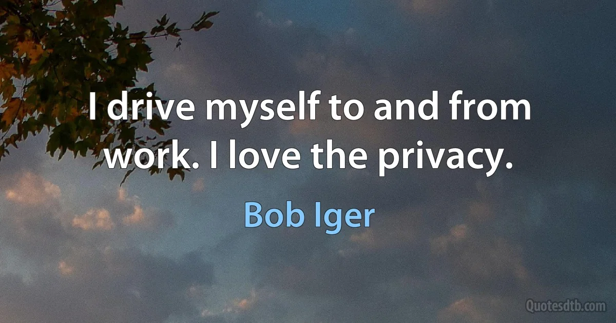 I drive myself to and from work. I love the privacy. (Bob Iger)