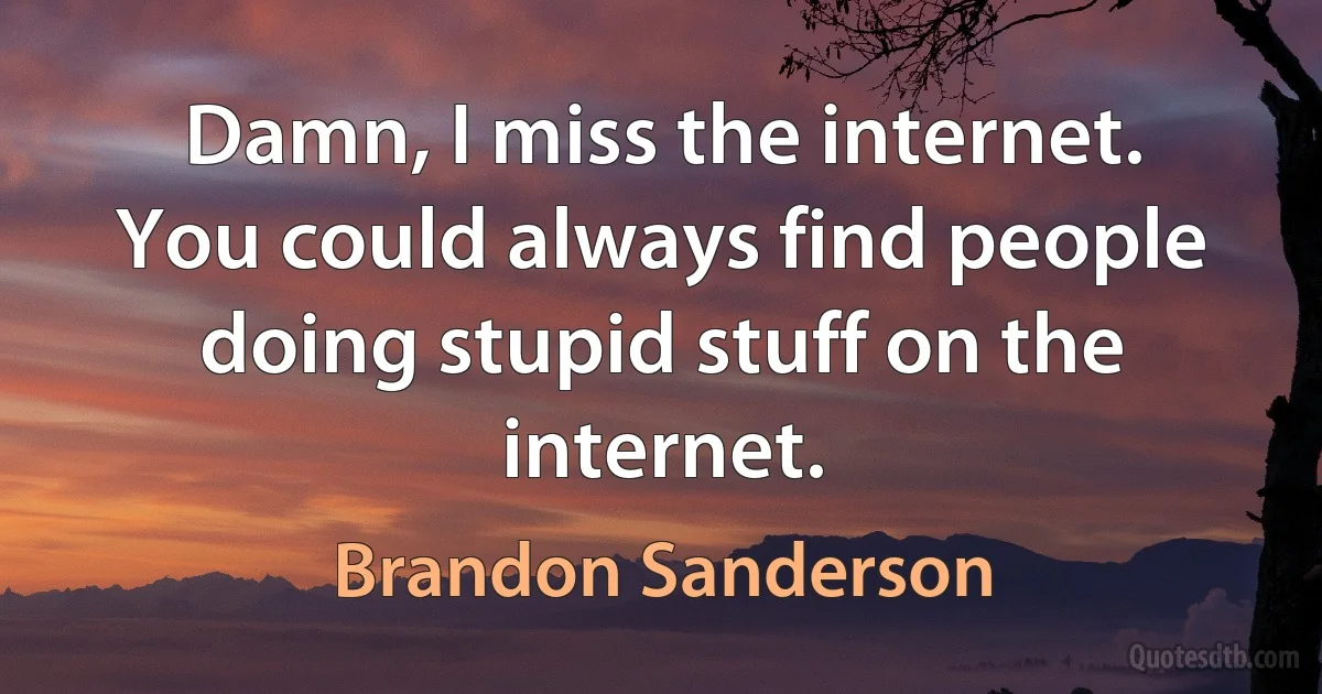 Damn, I miss the internet. You could always find people doing stupid stuff on the internet. (Brandon Sanderson)