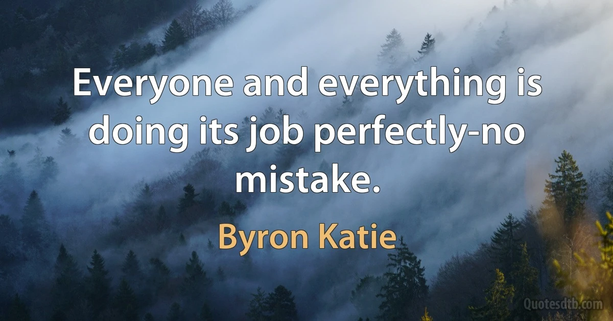 Everyone and everything is doing its job perfectly-no mistake. (Byron Katie)