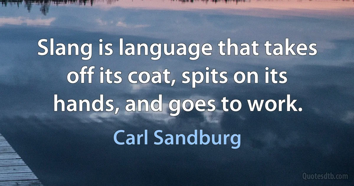 Slang is language that takes off its coat, spits on its hands, and goes to work. (Carl Sandburg)