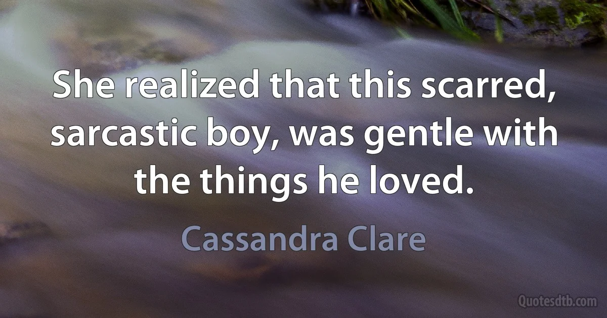 She realized that this scarred, sarcastic boy, was gentle with the things he loved. (Cassandra Clare)