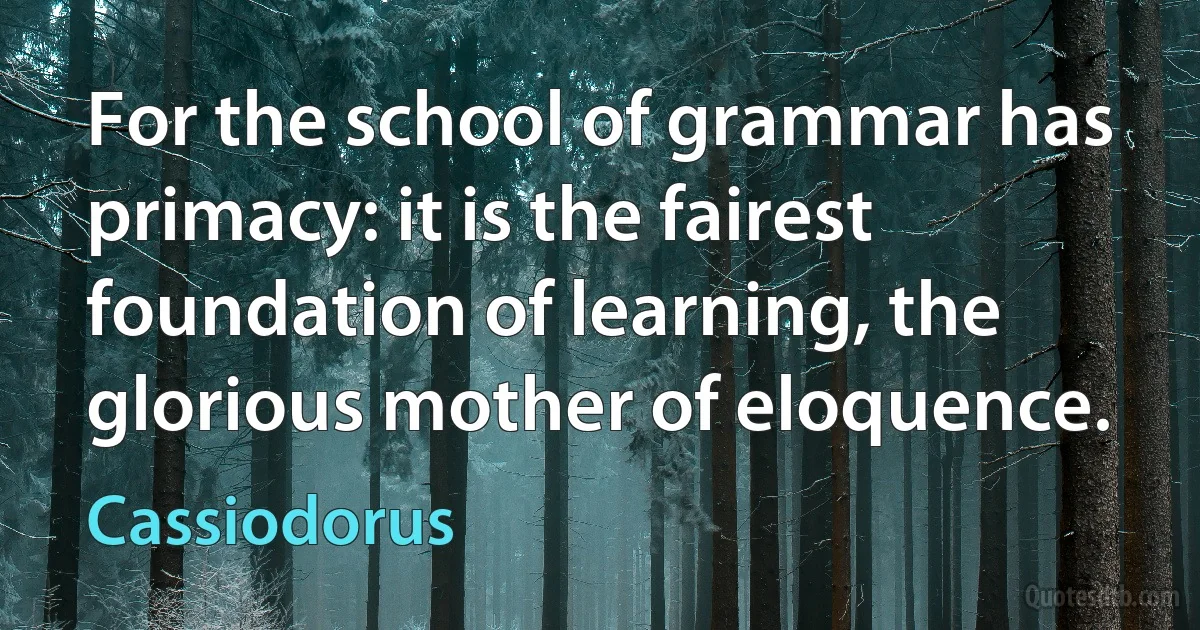 For the school of grammar has primacy: it is the fairest foundation of learning, the glorious mother of eloquence. (Cassiodorus)