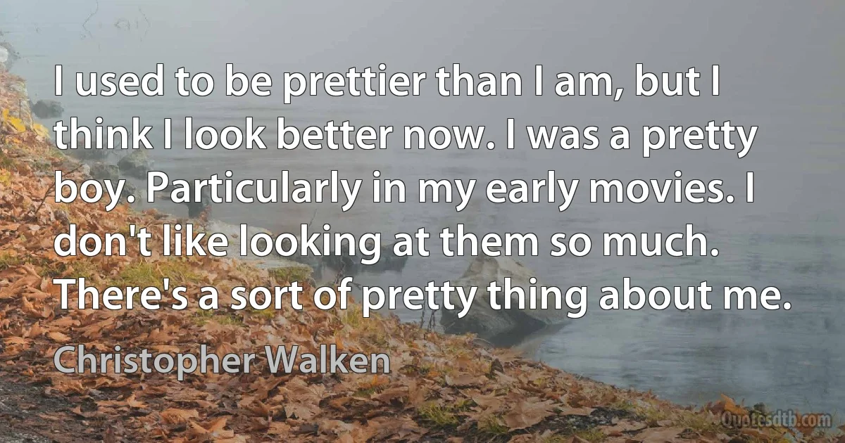 I used to be prettier than I am, but I think I look better now. I was a pretty boy. Particularly in my early movies. I don't like looking at them so much. There's a sort of pretty thing about me. (Christopher Walken)