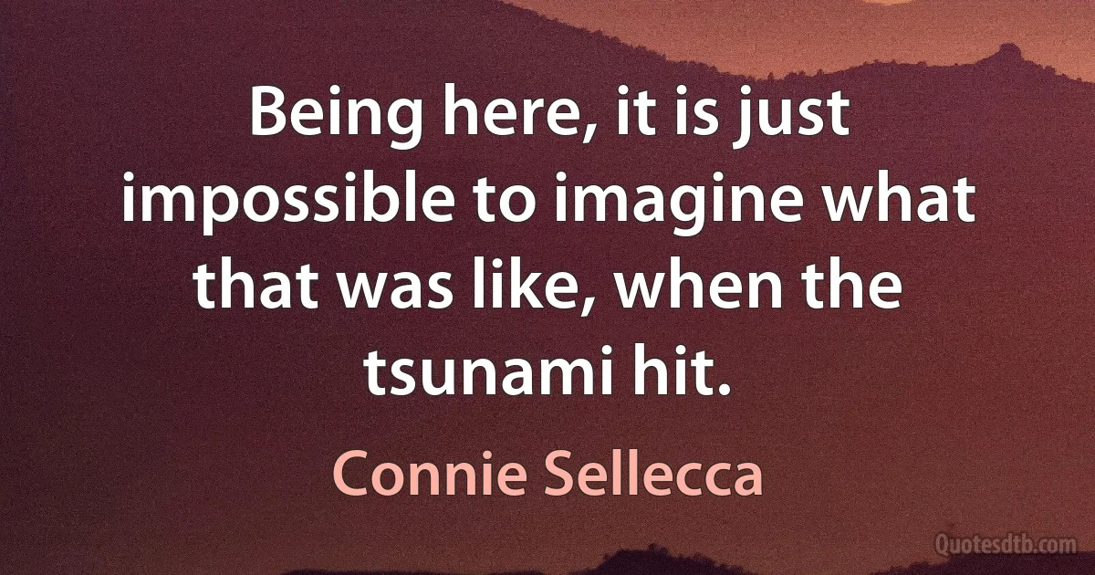 Being here, it is just impossible to imagine what that was like, when the tsunami hit. (Connie Sellecca)