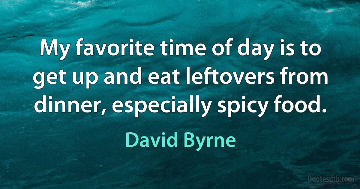 My favorite time of day is to get up and eat leftovers from dinner, especially spicy food. (David Byrne)