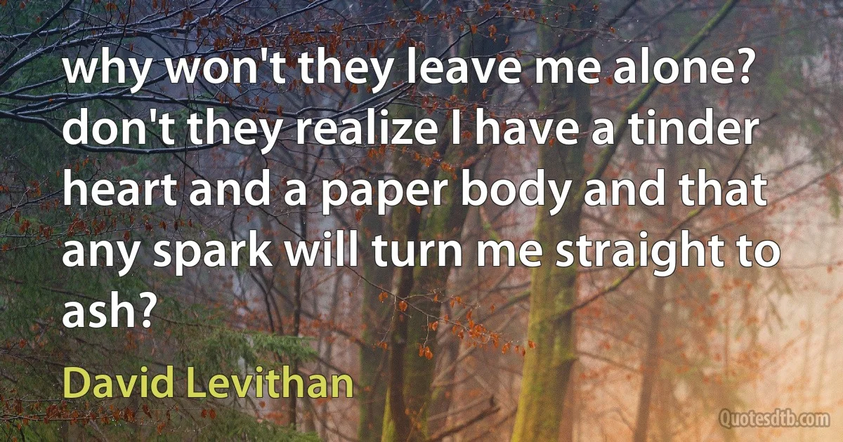 why won't they leave me alone? don't they realize I have a tinder heart and a paper body and that any spark will turn me straight to ash? (David Levithan)