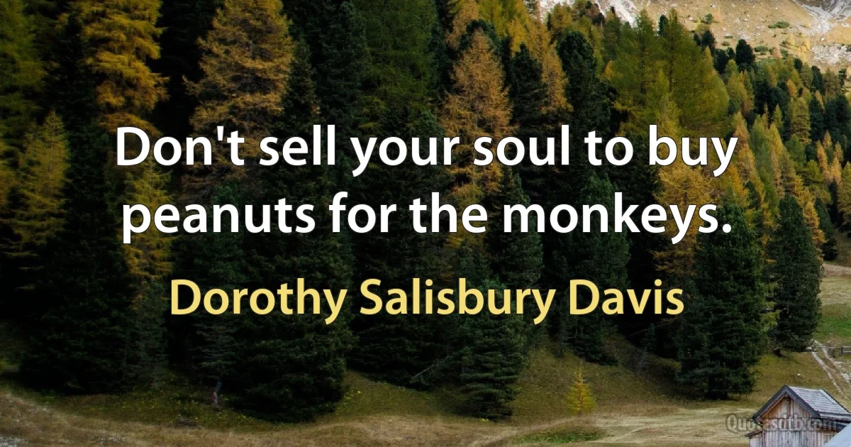 Don't sell your soul to buy peanuts for the monkeys. (Dorothy Salisbury Davis)