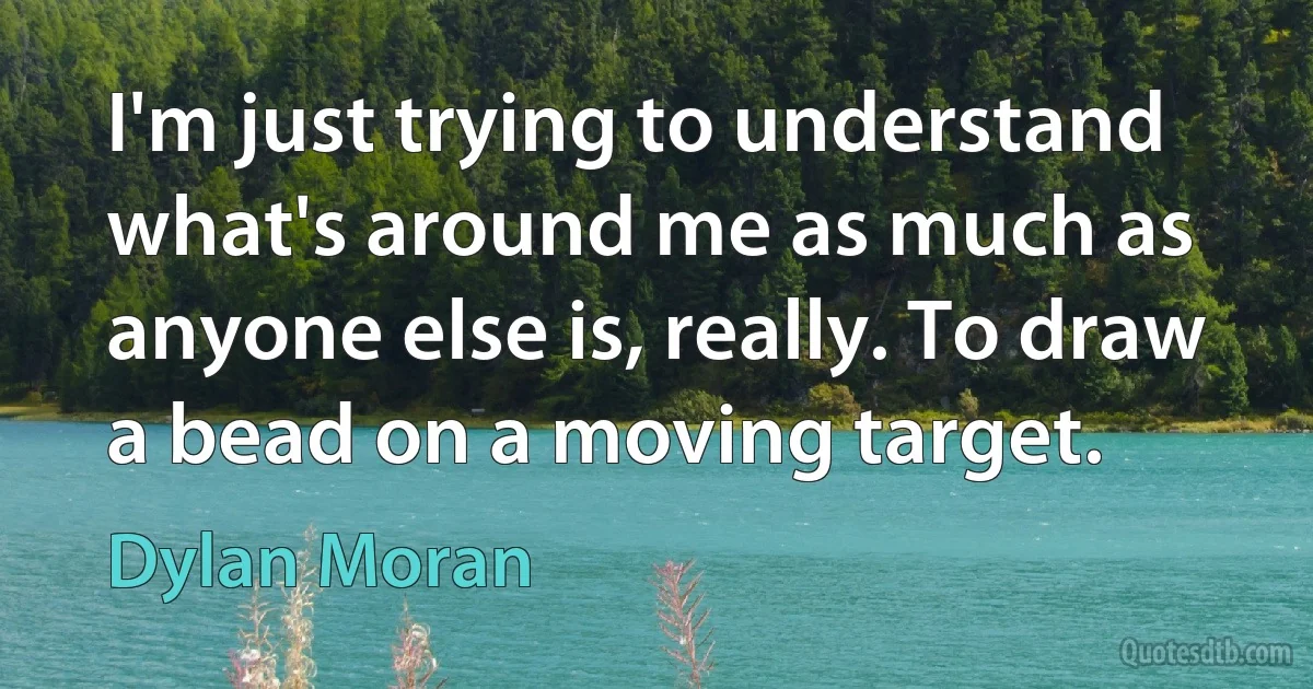 I'm just trying to understand what's around me as much as anyone else is, really. To draw a bead on a moving target. (Dylan Moran)