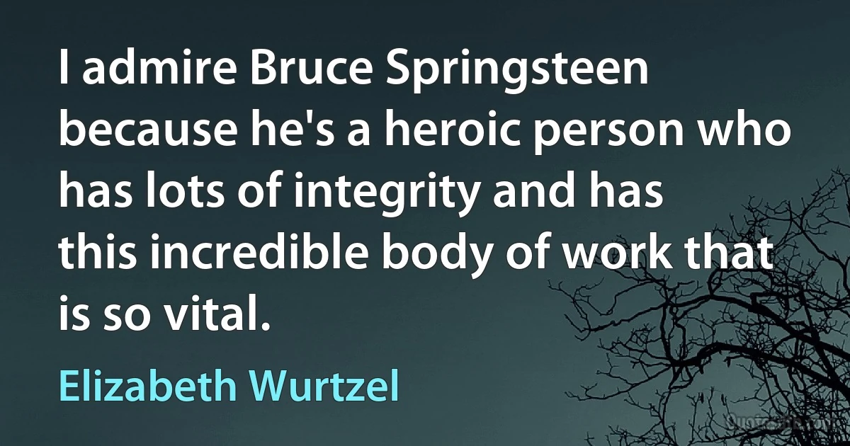 I admire Bruce Springsteen because he's a heroic person who has lots of integrity and has this incredible body of work that is so vital. (Elizabeth Wurtzel)