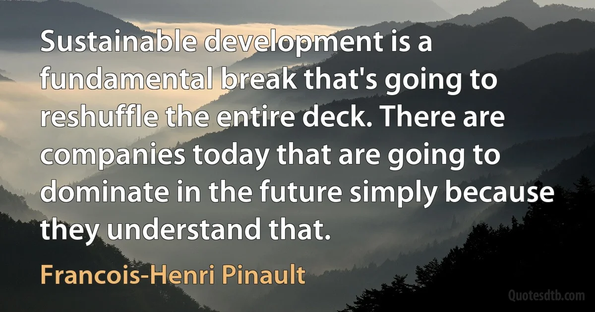 Sustainable development is a fundamental break that's going to reshuffle the entire deck. There are companies today that are going to dominate in the future simply because they understand that. (Francois-Henri Pinault)