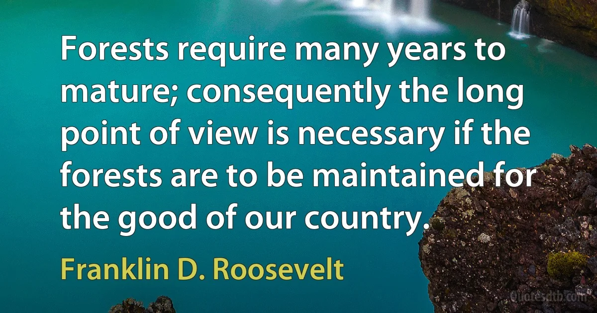 Forests require many years to mature; consequently the long point of view is necessary if the forests are to be maintained for the good of our country. (Franklin D. Roosevelt)