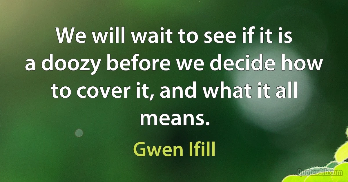 We will wait to see if it is a doozy before we decide how to cover it, and what it all means. (Gwen Ifill)