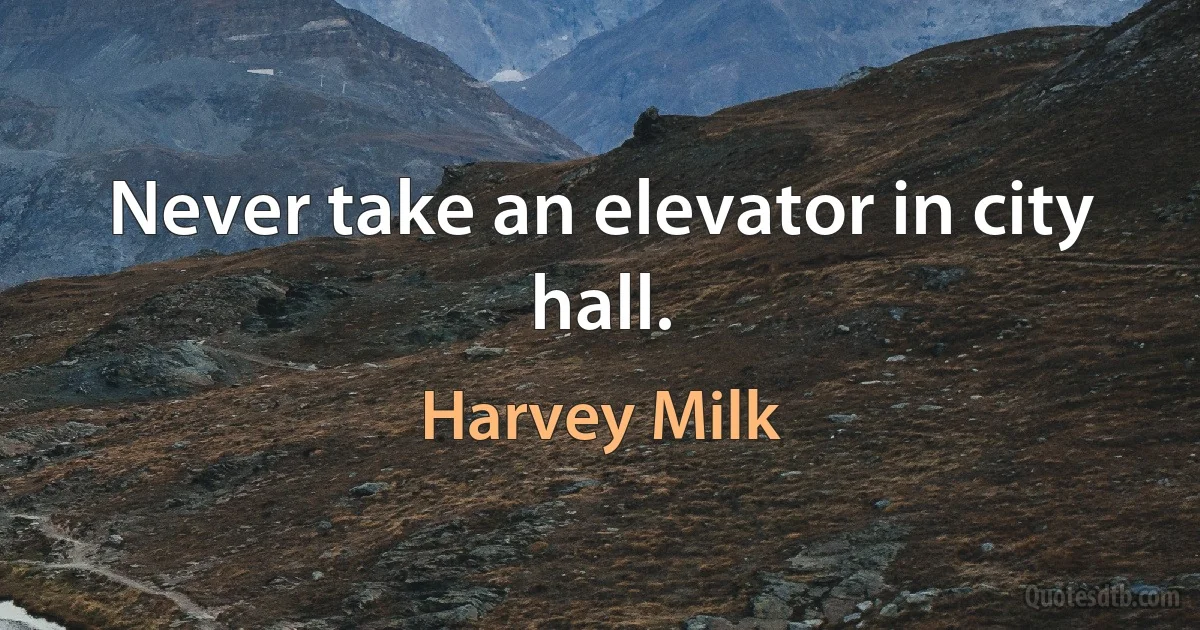 Never take an elevator in city hall. (Harvey Milk)