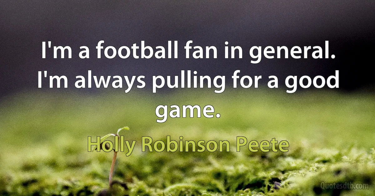 I'm a football fan in general. I'm always pulling for a good game. (Holly Robinson Peete)