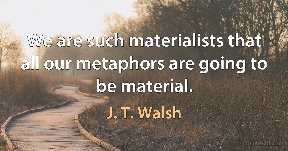 We are such materialists that all our metaphors are going to be material. (J. T. Walsh)