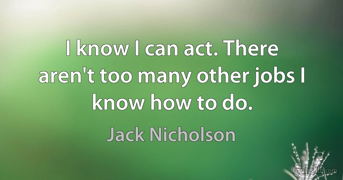 I know I can act. There aren't too many other jobs I know how to do. (Jack Nicholson)