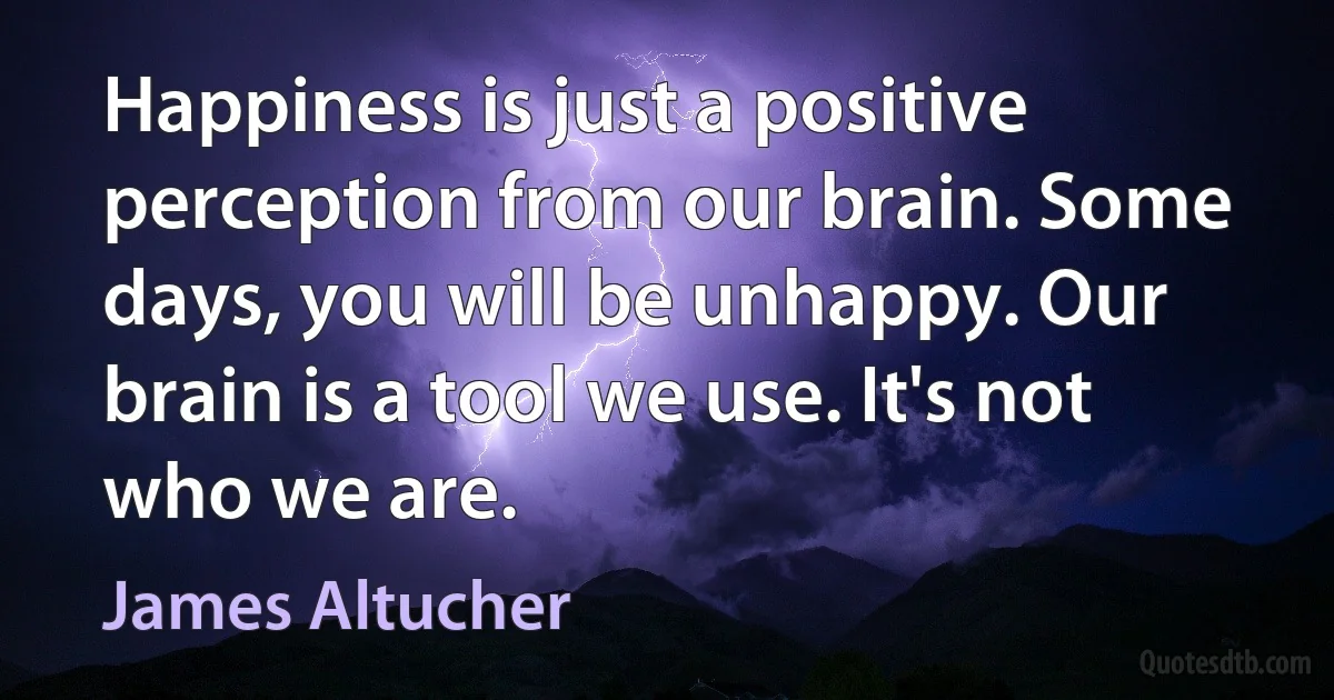 Happiness is just a positive perception from our brain. Some days, you will be unhappy. Our brain is a tool we use. It's not who we are. (James Altucher)