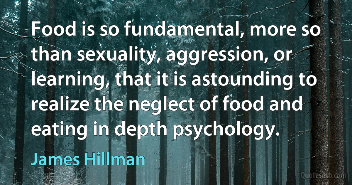 Food is so fundamental, more so than sexuality, aggression, or learning, that it is astounding to realize the neglect of food and eating in depth psychology. (James Hillman)